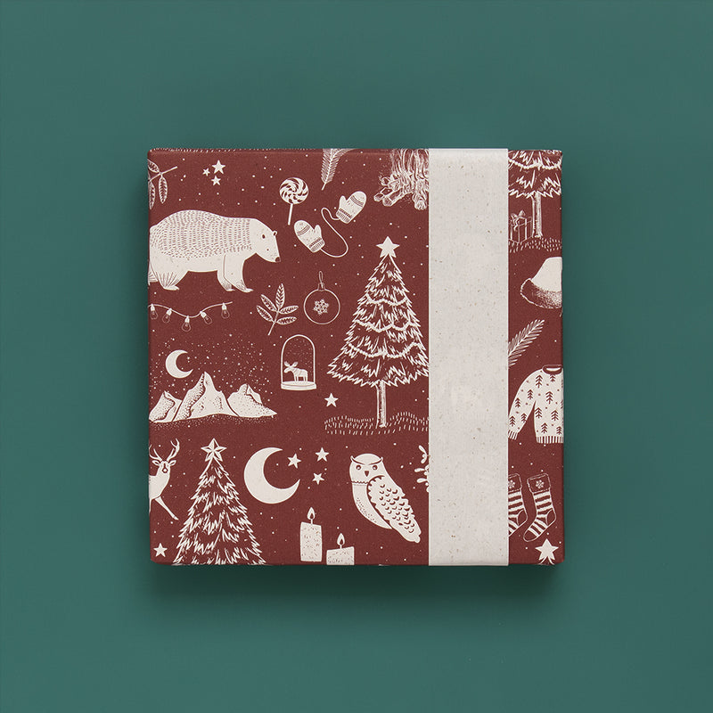 X-mas Vintage Beet Rood Cadeaupapier - 70 x 300 cm